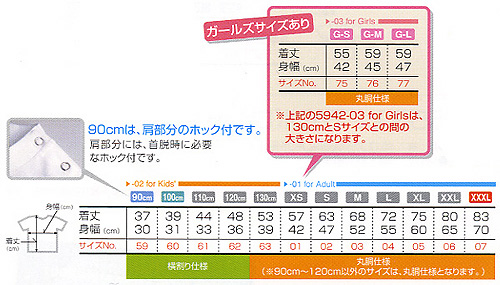 6.2oz.Ｔシャツ5942サイズ表